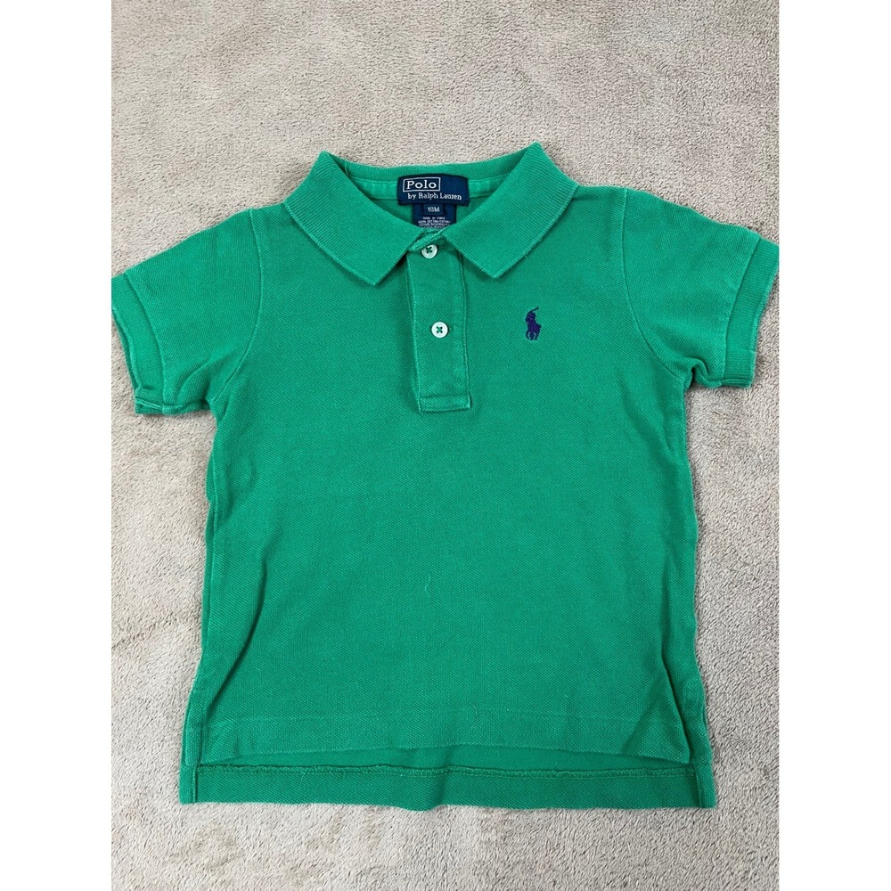 Polo Ralph Lauren Mesh Polo Shirt Kids Boys 18M Green Cotton Short Sleeve GOOD